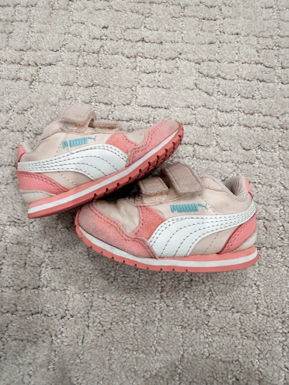 Puma Kids Pink and White Velcro Athletic Sneakers